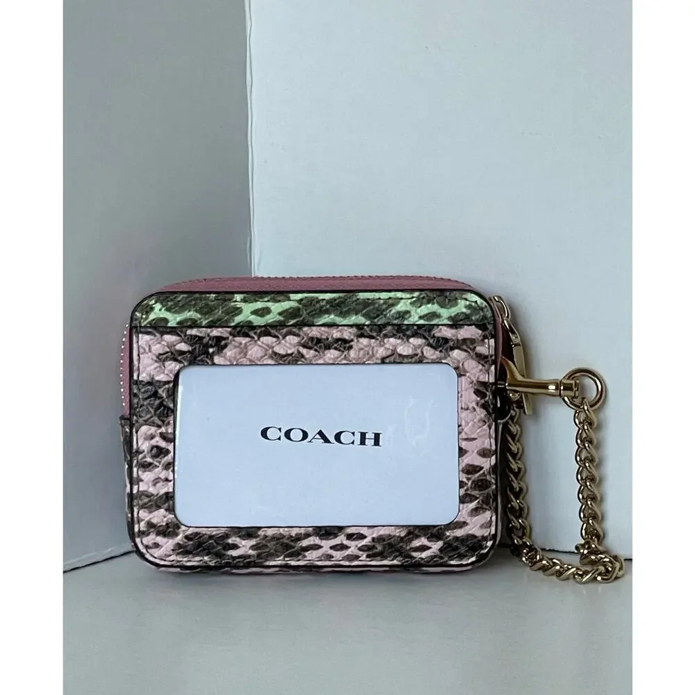 Coach CEC52 Zip Card Case Signature Jacquard ID Wallet Chain Strap
